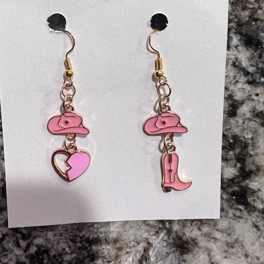 Pink Cowboy Hat and Boot Earrings